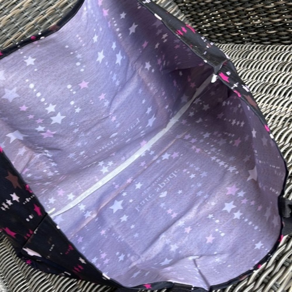 Kate Spade Black Multi Color with Light and Dark Pink Stars Canvas Tote XL Reusa - Picture 8 of 16